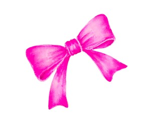 Isolated hand drawn watercolor bow pink. Stylish decorative element, prints on a white background