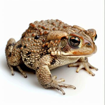 Fowler's toad resting on a seamless white background, showcasing its unique bumpy skin and captivating gaze