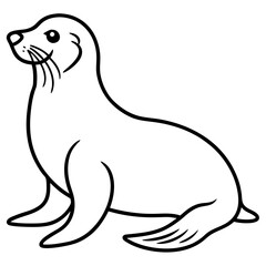 Cute  Line Art Sea Lion Silhouette Black Vector Illustration
