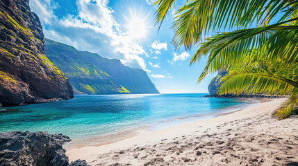 Naklejka premium beach with palm trees