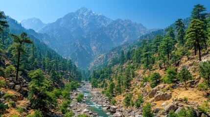 Obraz premium Majestic Mountain River Valley Landscape