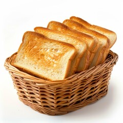 Golden brown toast slices neatly arranged in a wicker basket, creating a warm and inviting breakfast scene