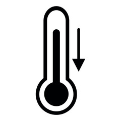 Low temperature icon vector, thermometer icon with down arrow showing low temperature flat trendy style illustration isolated on white background.