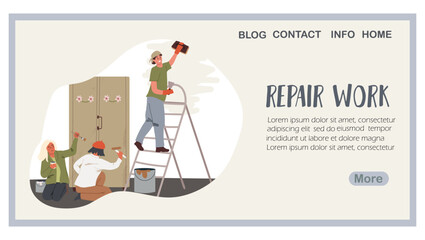 Renovation work, renovation, landing page, web design, website, website, background, vector, vector, design, illustration, hand drawn vector.