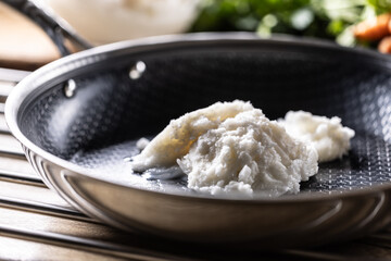 Pork lard in a non-stick cast iron pan