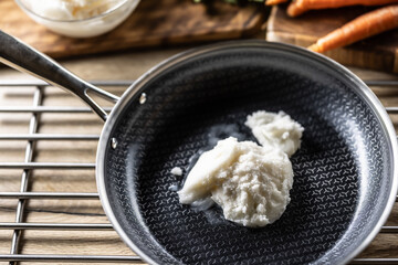 Pork lard in a non-stick cast iron pan