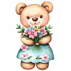Cute watercolor teddy bear clipart