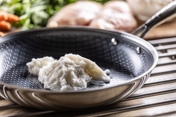 Pork lard in a non-stick cast iron pan