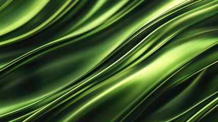 Abstract Green Metallic Waves: A Serene Digital Art Piece