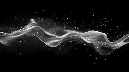 Beautiful flowing liquid in black and white tones with scattered particles adding elegance