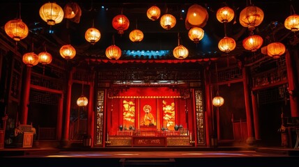 Illuminated Stage Design Featuring Chinese Lanterns and Red Accents
