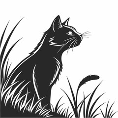 Cat vector silhouette black design white background