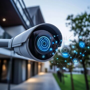 A Smart security camera with monitoring features in modern setting