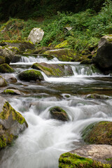 Long exposure of a waterfall on the East Lyn river at Watersmeet in Exmoor National Park