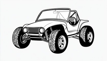 A bold black and white illustration of a rugged dune buggy. Perfect for off-road and automotive-themed designs apparel or branding.