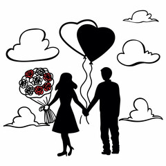 happy valentine day silhouette of a couple