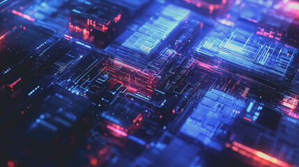 Fototapeta premium Futuristic Cityscape at Night Illuminated by Vibrant Colorful Lights with Skyscrapers and Advanced Architecture Creating a Lively and Dynamic Urban Atmosphere of Innovation and Energy