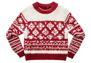Red and White Knitted Christmas Sweater Isolated on White Background