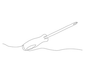 One continuous line drawing of screwdriver. Single line of screwdriver vector illustration