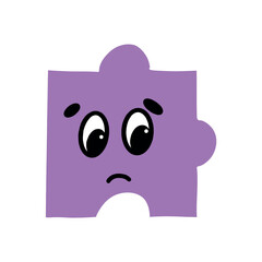 A single puzzle piece with a cartoon face. Perfect for projects related to feelings, emotions, sadness, loneliness, and puzzles.