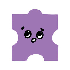 A single puzzle piece with a cartoon face. Perfect for projects related to feelings, emotions, sadness, loneliness, and puzzles.