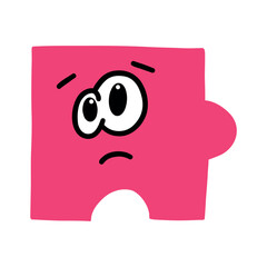 A single puzzle piece with a cartoon face. Perfect for projects related to feelings, emotions, sadness, loneliness, and puzzles.