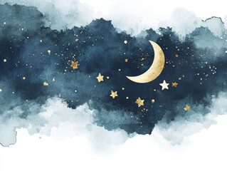 A stunning baby shower theme featuring dark blue watercolor and golden stars in a vertical format.