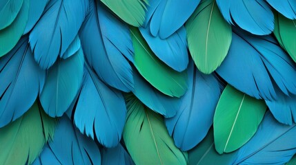 Vivid Blue and Green Feathers Creating an Artistic Texture Background