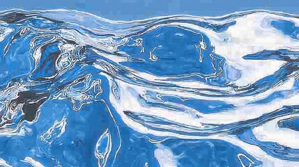 Abstract Ocean Waves with Reflections and Textures in Blue Hues