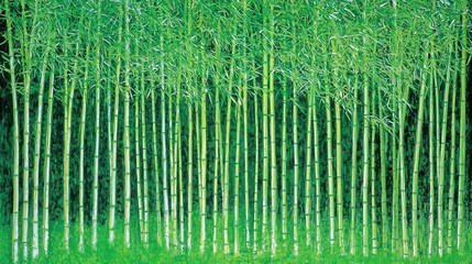 Lush Bamboo Grove with Tall Stalks and Vibrant Green Foliage