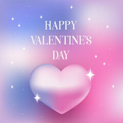 Banner postcard with realistic heart for valentine's day. Vector illustration