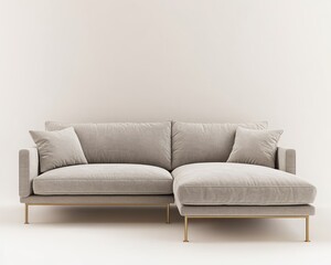 Beige sectional sofa, minimalist studio, interior design, catalog