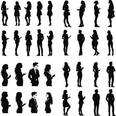 silhouettes of people working grow Businessman and businesswoman silhouette up of standing business people vector, 