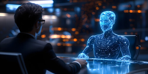 Futuristic AI technology artificial intelligence human people interaction talk interact conversation data information machine learning digital collaborate integration future work