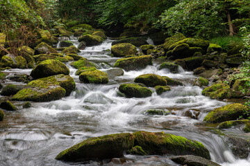 Long exposure of a waterfall on the East Lyn river at Watersmeet in Exmoor National Park