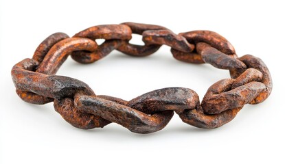 Obraz premium Rusty Chain Links Forming a Circle on White Background.