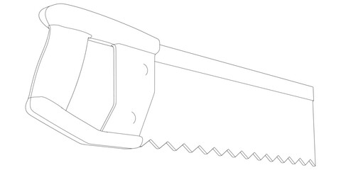 Hand Saw Line Art Vector Illustration on White Background. High-Quality Detailed Design for DIY Projects, Carpentry, and Construction