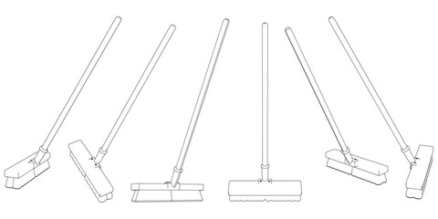 Broom Line Art Vector Illustration on White Background. Minimalist and Clean Design for Home Cleaning, Interior Design, and Housekeeping