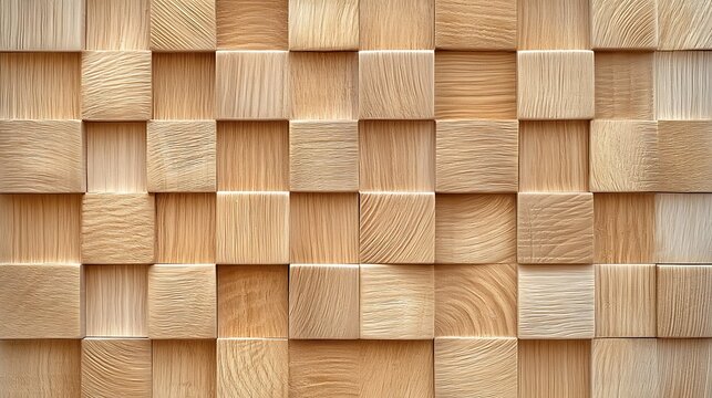 3D timber wall with square block tiles and soft texture finish for a seamless look