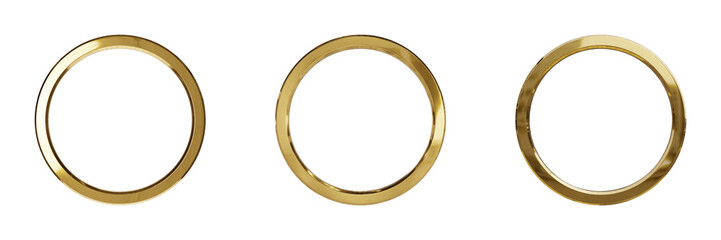 Gold ring frame. Luxury round shape for an image. 3d render mockup isolated on transparent background