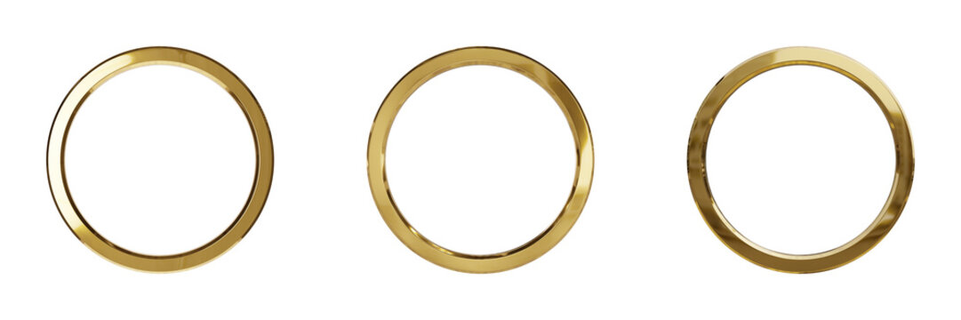 Gold ring frame. Luxury round shape for an image. 3d render mockup isolated on transparent background