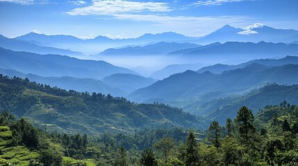 Fototapeta premium Misty Mountain Layers at Sunrise