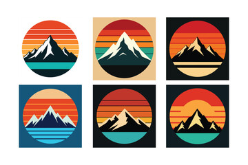 6-bundle template of different  mountain Silhouette on Retro Vintage Background Vector Art Illustration T-shirt Design Art
