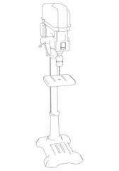 Drill Press Line Art Vector Illustration on White Background. High-Precision Design for Metalworking, Carpentry, and Industrial Applications