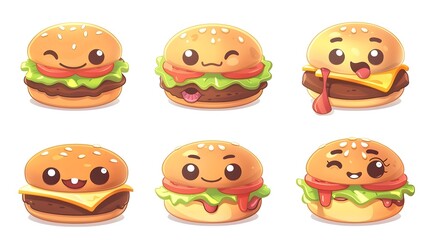 Cartoon Cheeseburgers with Expressive Facial Expressions