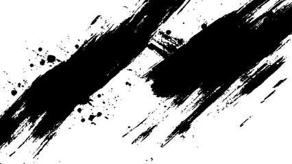 Abstract black paint splatter on white background. Stylish, grunge with a rough, worn look in dust and scratches on a white background. Brush strokes, stain grunge isolated on white background, 