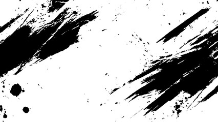 Abstract black paint splatter on white background. Stylish, grunge with a rough, worn look in dust and scratches on a white background. Brush strokes, stain grunge isolated on white background, 