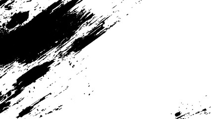 Abstract black paint splatter on white background. Stylish, grunge with a rough, worn look in dust and scratches on a white background. Brush strokes, stain grunge isolated on white background, 