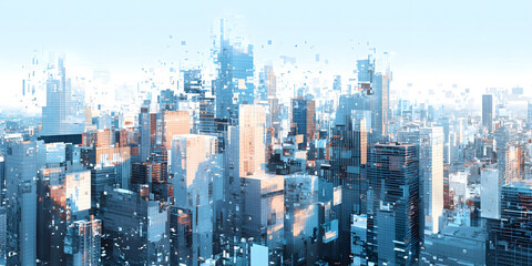 Fototapeta premium business city urban center cityscape artistic buildings architecture digital artwork skyline modern skyscrapers building modern commercial landscape corporate financial environment busy businessman