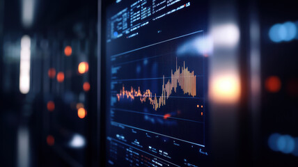 Futuristic digital screen displaying financial data and analytics